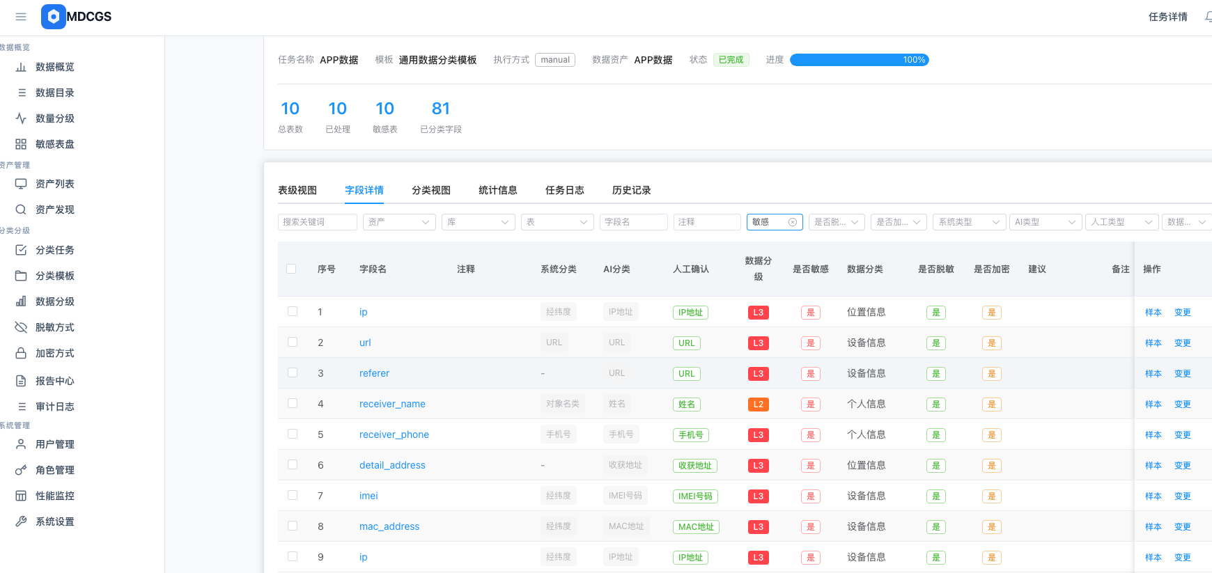 MDCGS 数据分类分级 分类任务管理 - AI敏感数据识别任务执行